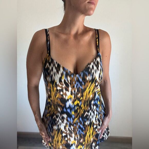 Forever 21 Animal Print Slip Dress NEW Black Blue Tan - Picture 3 of 12